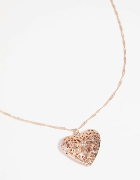 Rose Gold Diamante Heart Locket Necklace
