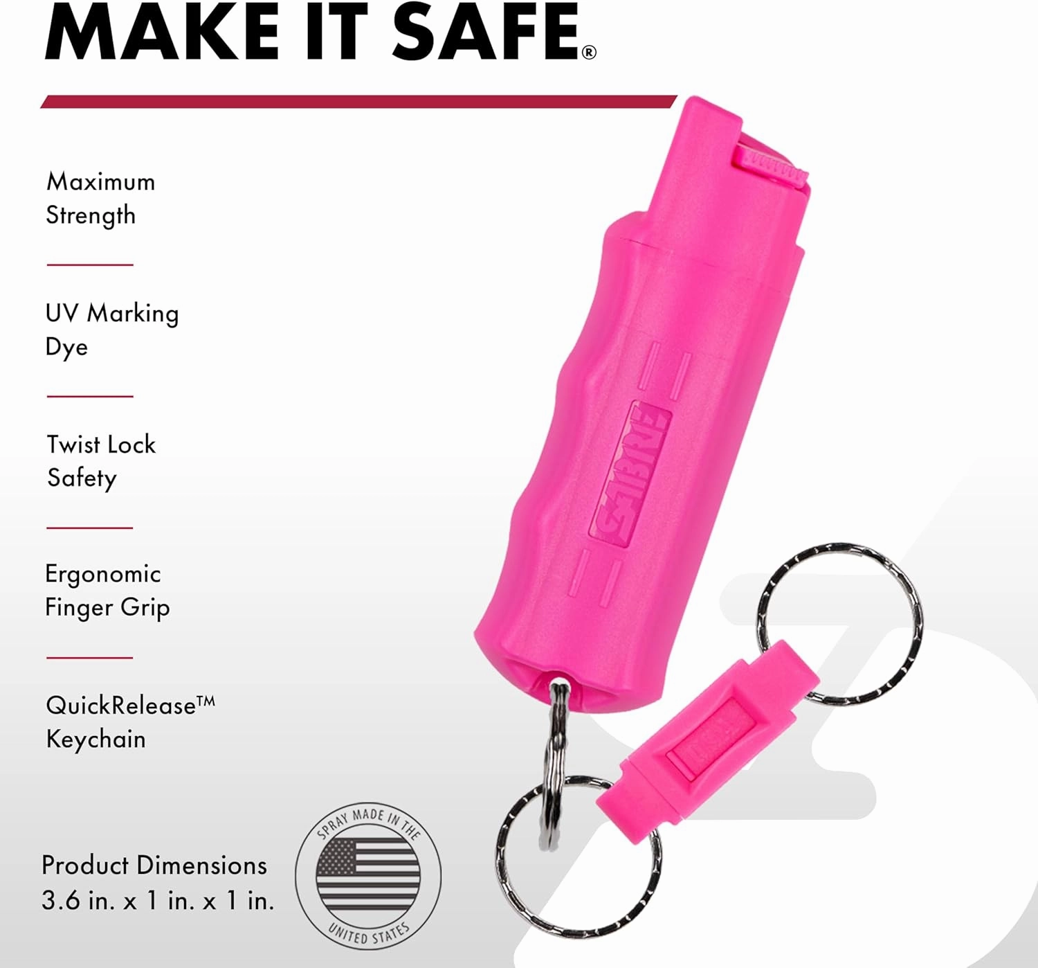 SABRE Pepper Spray, Supports National Breast Cancer Foundation, Maximum Police Strength OC Spray, Quick Release Keychain for Easy Carry and Fast Access, Finger Grip for More Accurate Aim, 25 Bursts