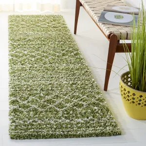 SAFAVIEH Arizona Shag Collection Runner - 2'3" x 6', Green & Ivory, Moroccan Design, Non-Shedding & Easy Care, 1.6-inch Thick, Ideal for The Living Room, Dining, Bedroom (ASG741X)