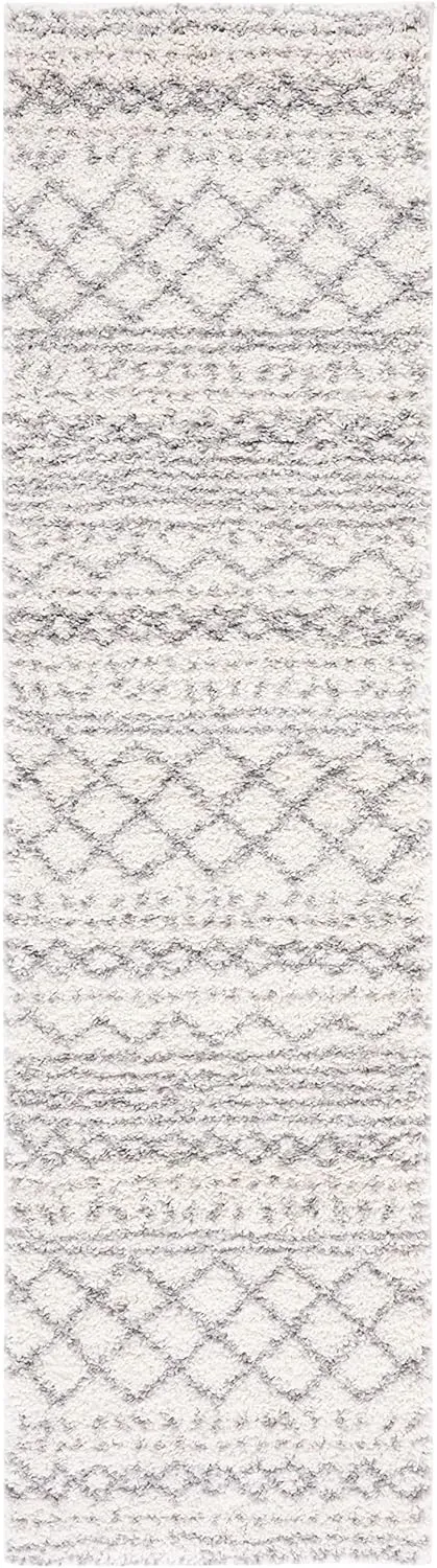 SAFAVIEH Arizona Shag Collection Runner Rug - 2'3" x 10', Ivory & Grey, Moroccan Design, Non-Shedding & Easy Care, 1.6-inch Thick Ideal for High Traffic Areas in Living Room, Bedroom (ASG741F)