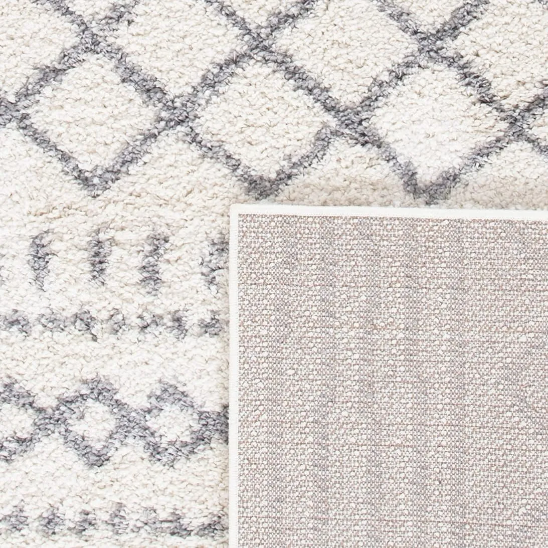 SAFAVIEH Arizona Shag Collection Runner Rug - 2'3" x 10', Ivory & Grey, Moroccan Design, Non-Shedding & Easy Care, 1.6-inch Thick Ideal for High Traffic Areas in Living Room, Bedroom (ASG741F)