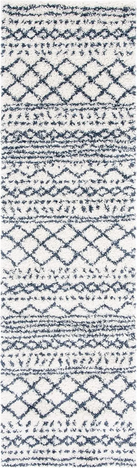 SAFAVIEH Arizona Shag Collection Runner Rug - 2'3" x 8', Ivory & Slate, Moroccan Design, Non-Shedding & Easy Care, 1.6-inch Thick Ideal for High Traffic Areas in Living Room, Bedroom (ASG741M)