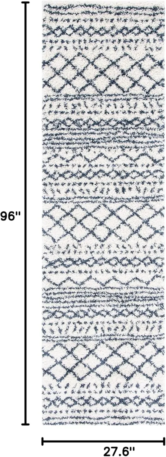 SAFAVIEH Arizona Shag Collection Runner Rug - 2'3" x 8', Ivory & Slate, Moroccan Design, Non-Shedding & Easy Care, 1.6-inch Thick Ideal for High Traffic Areas in Living Room, Bedroom (ASG741M)