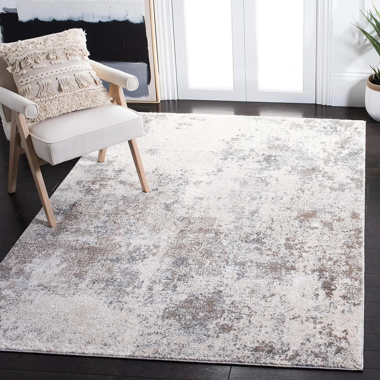 SAFAVIEH Aston Collection Area Rug - 6' x 9', Ivory & Grey, Modern Abstract Design, Non-Shedding & Easy Care, Ideal for High Traffic Areas in Living Room, Bedroom (ASN710A)