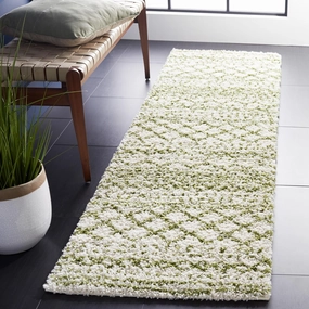 SAFAVIEH Arizona Shag Collection Runner Rug - 2'3" x 10', Ivory & Green, Moroccan Design, Non-Shedding & Easy Care, 1.6-inch Thick, Ideal for The Living Room, Bedroom, Dining Room (ASG741Y-210)