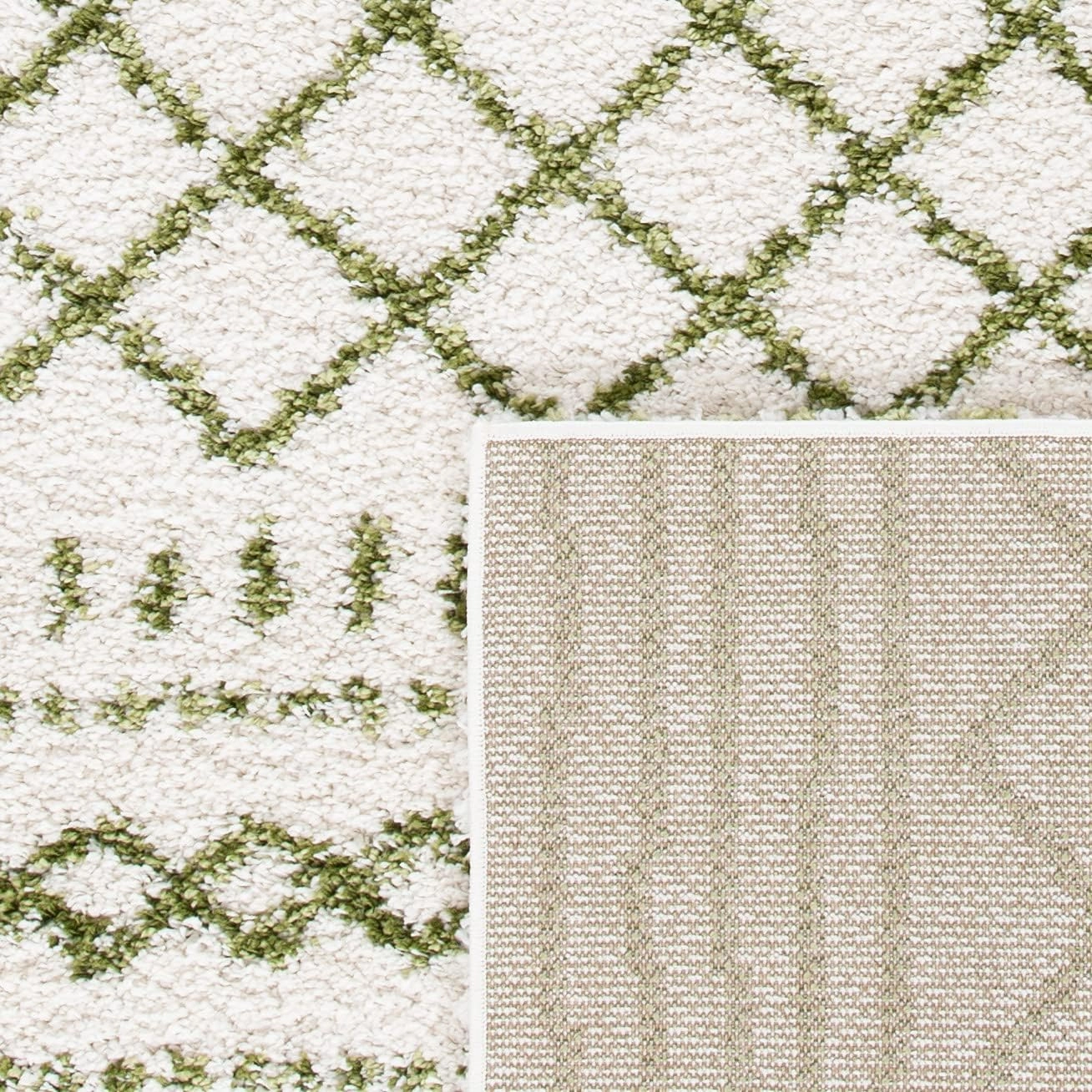 SAFAVIEH Arizona Shag Collection Runner Rug - 2'3" x 10', Ivory & Green, Moroccan Design, Non-Shedding & Easy Care, 1.6-inch Thick, Ideal for The Living Room, Bedroom, Dining Room (ASG741Y-210)