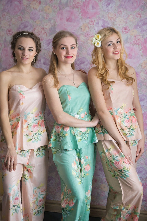 Sage, Blush and Dusty Rose Wedding Color PJs in Strapless Style