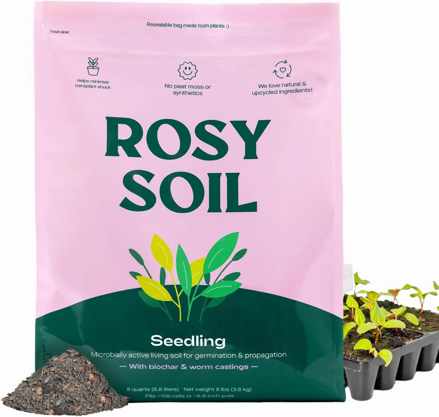 Seedling Seed Starter Soil Mix - Peat-Free Organic Potting Mix for Seeds, Cuttings, Microgreens- Enriched w/Worm Castings, Root-Boosting Biochar, Less Prone to Gnats for Germination & Propagation- 8qt