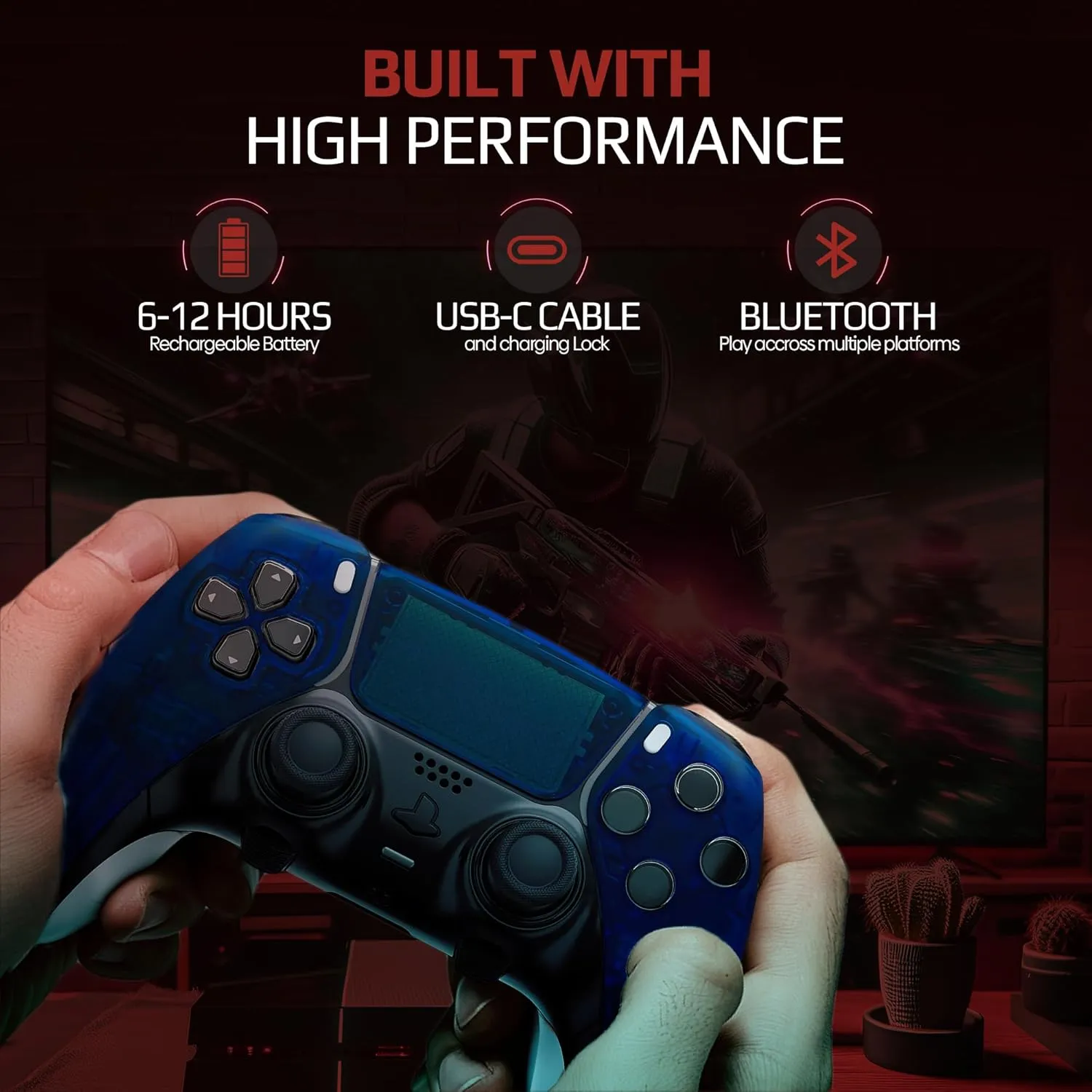 Silent Modz Edge Custom Controllers Compatible with PS5, PC & Mobile Gaming - Unique Design Wireless Gaming Controller with Paddles and Trigger Stops, Handcrafted in USA (Clear Blue Soft Touch)