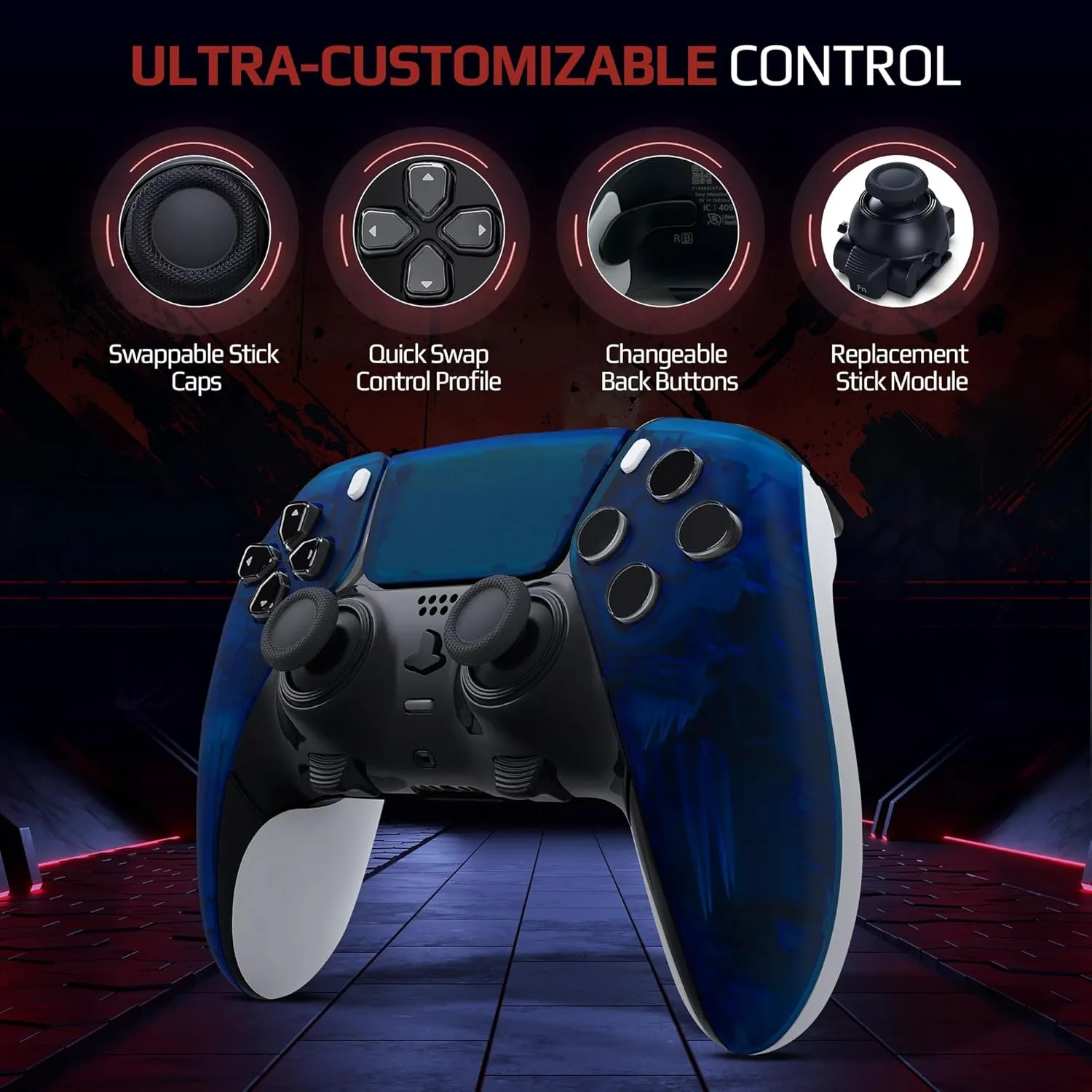 Silent Modz Edge Custom Controllers Compatible with PS5, PC & Mobile Gaming - Unique Design Wireless Gaming Controller with Paddles and Trigger Stops, Handcrafted in USA (Clear Blue Soft Touch)