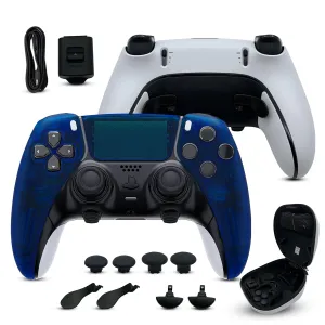 Silent Modz Edge Custom Controllers Compatible with PS5, PC & Mobile Gaming - Unique Design Wireless Gaming Controller with Paddles and Trigger Stops, Handcrafted in USA (Clear Blue Soft Touch)