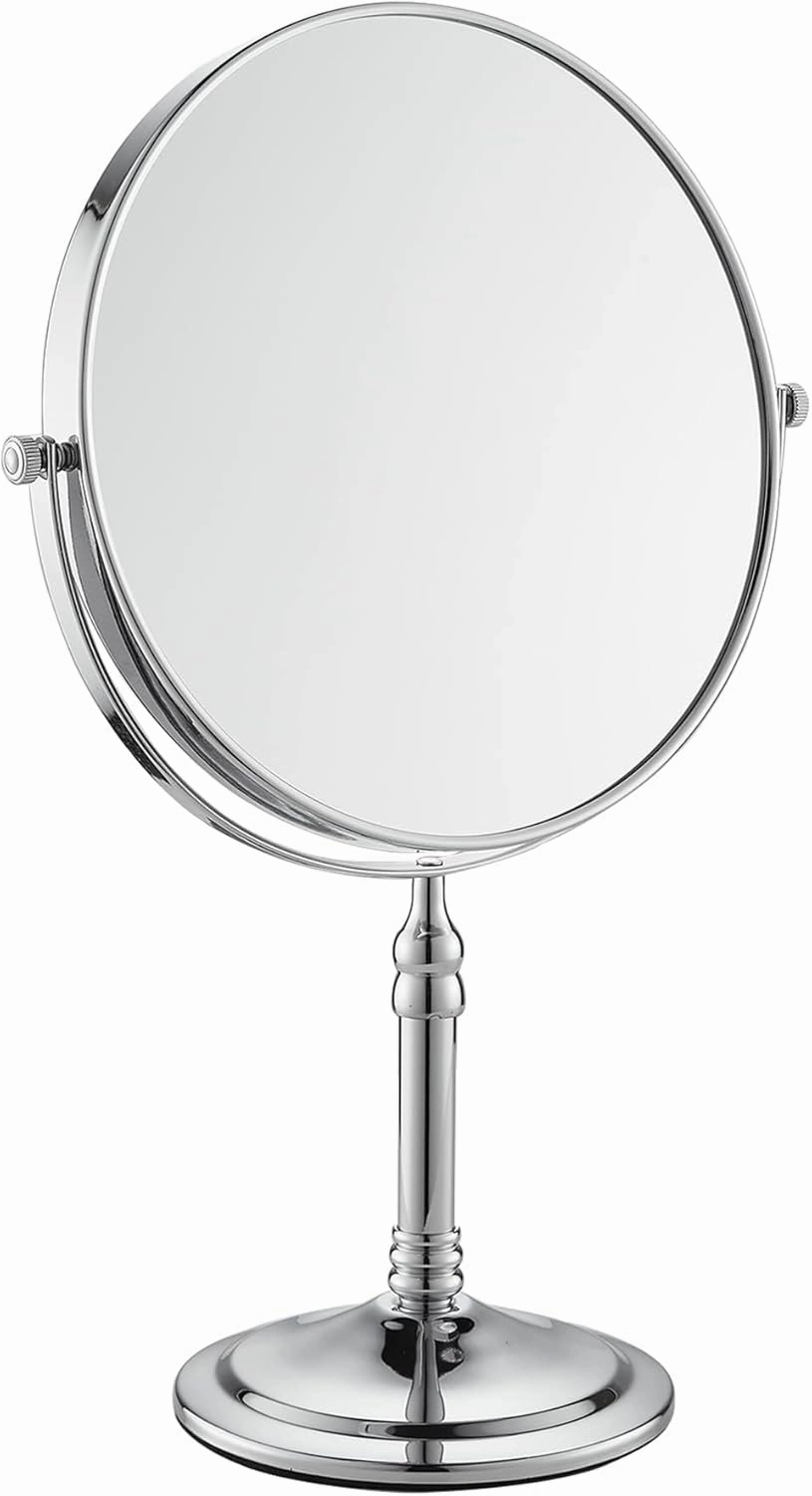 Silver Makeup Mirror 1X/10X Free Standing 8 Inches 360 Swivel Dual-Sided Tabletop Makeup Mirror, Metal