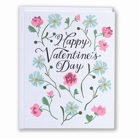 Sky Blue and Blush Pink Floral Happy Valentine's Day Card