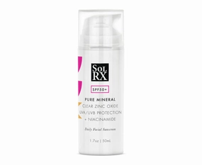 SolRX Pure Mineral SPF 50  Face Sunscreen - 1.7oz Zinc Oxide Sunscreen with Niacinamide, Daily Facial Sunscreen, Reef Safe Sunscreen