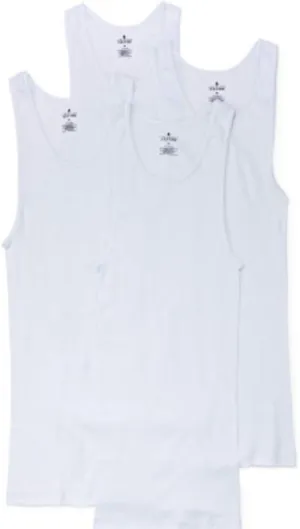 Stafford 4-Pack Men's 100% Cotton Ribbed Tank Top Shirts White (M)