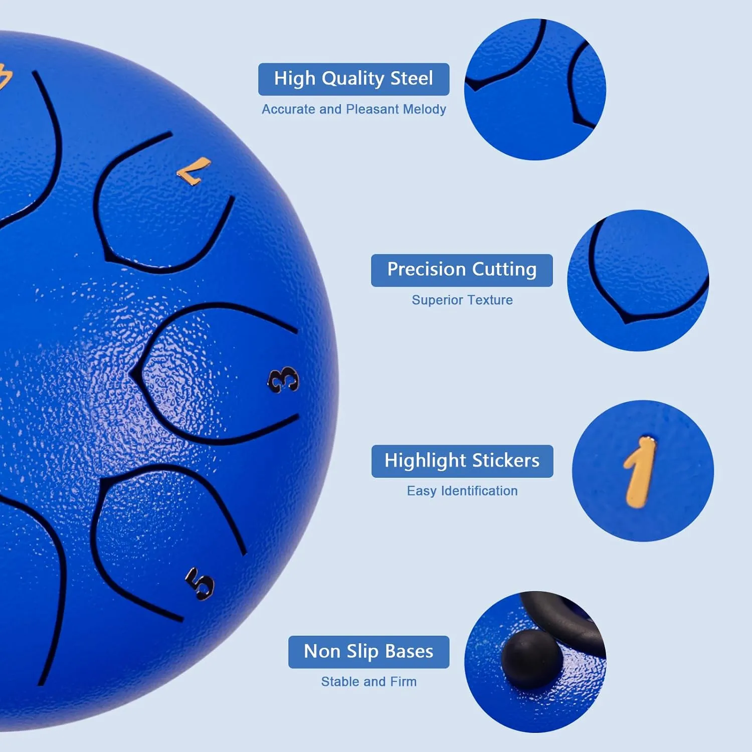 Steel Tongue Drum 8 Notes 6 Inches Blue Alloy Steel Drum with Drum Bag, Mallets, Mallet Holder, Music Book, Stickers for Yoga, Meditation, Prenatal Music Education