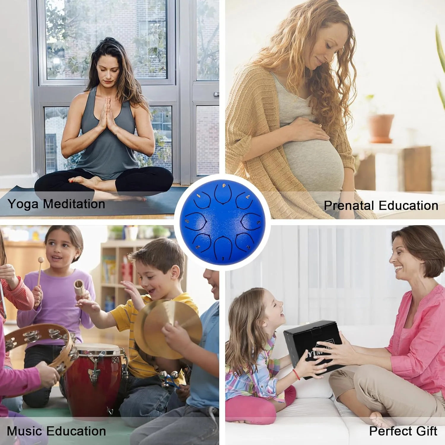 Steel Tongue Drum 8 Notes 6 Inches Blue Alloy Steel Drum with Drum Bag, Mallets, Mallet Holder, Music Book, Stickers for Yoga, Meditation, Prenatal Music Education