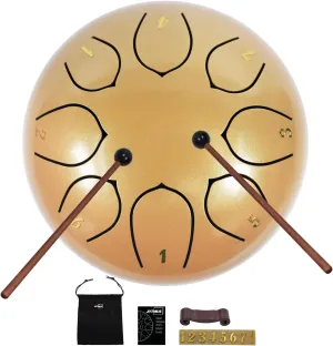 Steel Tongue Drum 8 Notes 6 Inches, C Major Percussion Instruments, Steel Drum Kit with Music Book, Carry Bag, Drum Mallets, Mallet Holder and Stickers, Tongue Drum for Yoga, Meditation