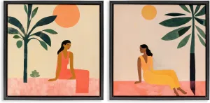 Stupell Industries Female Figure Resting Outdoors 2 pc Framed Floater Canvas Wall Art Set Design by Lazar Studio, Black Floater Frame, 25 x 25