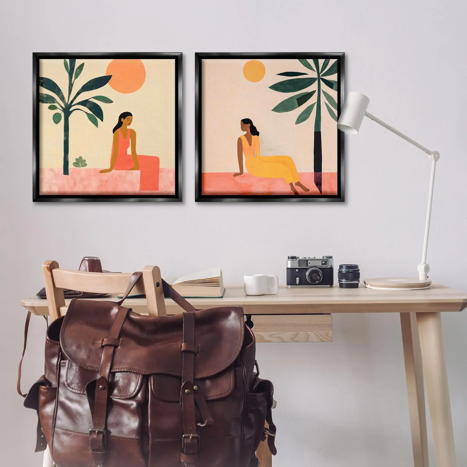 Stupell Industries Female Figure Resting Outdoors 2 pc Framed Floater Canvas Wall Art Set Design by Lazar Studio, Black Floater Frame, 25 x 25