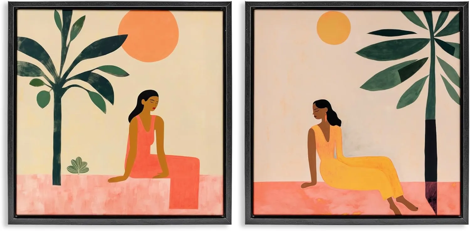 Stupell Industries Female Figure Resting Outdoors 2 pc Framed Floater Canvas Wall Art Set Design by Lazar Studio, Black Floater Frame, 25 x 25