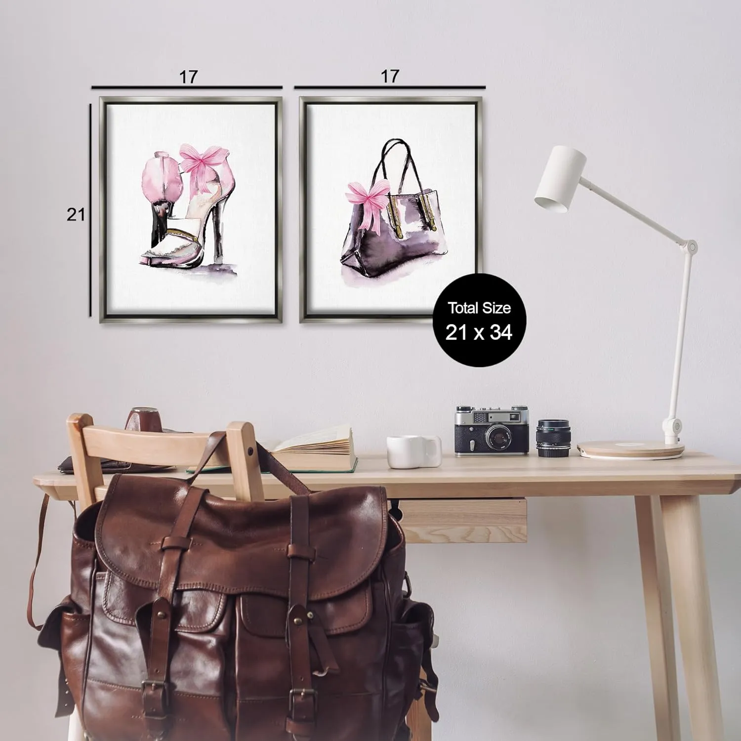 Stupell Industries Luxury Shoes & Handbag 2 Piece Gray Framed Floater Canvas Set, design by Stella Chang, 17 x 21