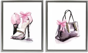Stupell Industries Luxury Shoes & Handbag 2 Piece Gray Framed Floater Canvas Set, design by Stella Chang, 17 x 21