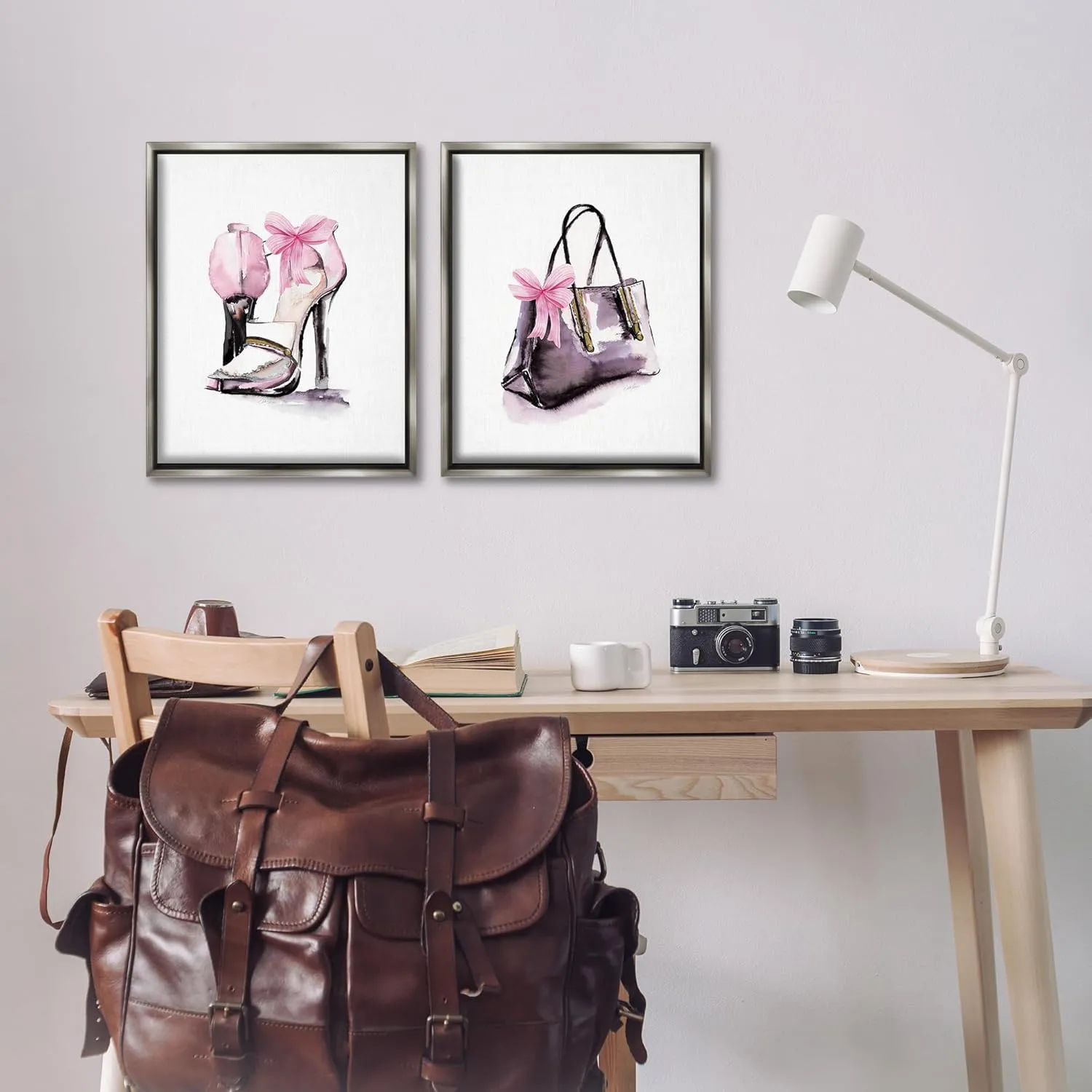 Stupell Industries Luxury Shoes & Handbag 2 Piece Gray Framed Floater Canvas Set, design by Stella Chang, 17 x 21