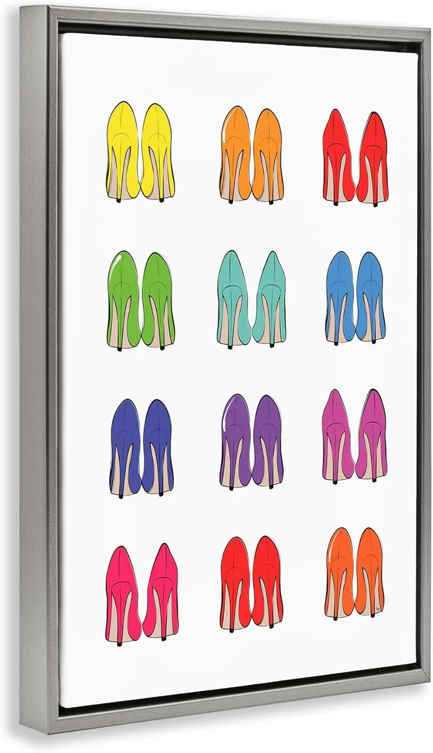 Stupell Industries Rainbow High Heels Framed Floater Canvas Wall Art Design by Martina Pavlova