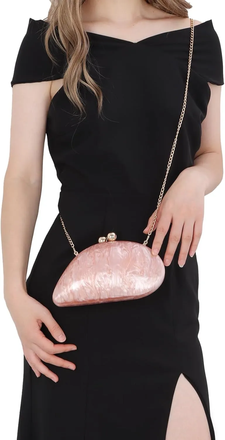 SUKUTU Acrylic Shell Shaped Bag Luxury Evening Clutch Bag Glitter Marble Handbag with Chain for Prom Wedding Party Cocktail