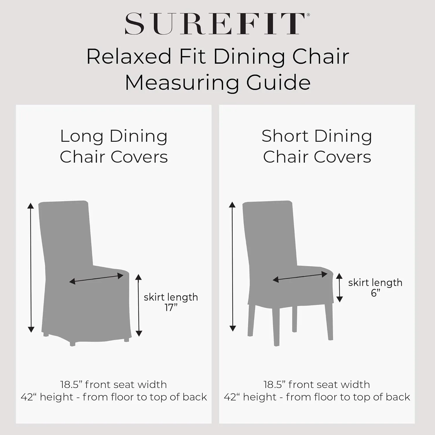 SureFit Cotton Canvas Dining Chair One Piece Slipcover, Full Length Skirt and Back Ties, Relaxed Fit, High Back Armless Chair Cover, Gray Color