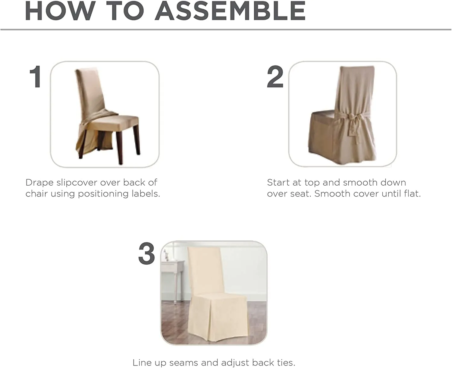 SureFit Home Décor Duck Solid Long Full Length Dining Room Chair One Piece Slipcover, Relaxed Fit, 100% Cotton, Machine Washable,Natural Color