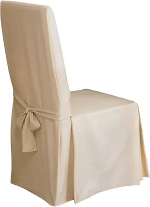 SureFit Home Décor Duck Solid Long Full Length Dining Room Chair One Piece Slipcover, Relaxed Fit, 100% Cotton, Machine Washable,Natural Color