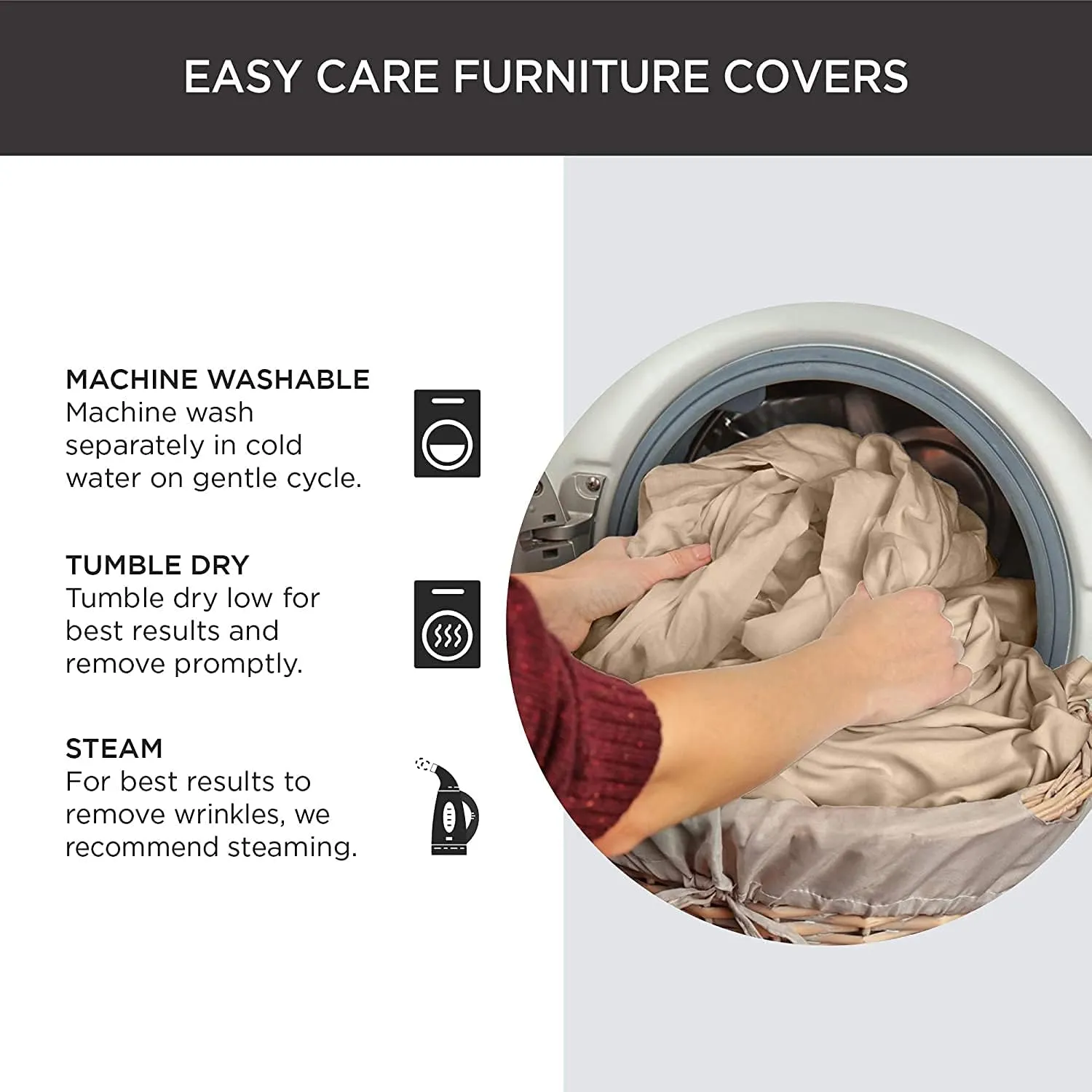 SureFit Home Décor Duck Solid Long Full Length Dining Room Chair One Piece Slipcover, Relaxed Fit, 100% Cotton, Machine Washable,Natural Color
