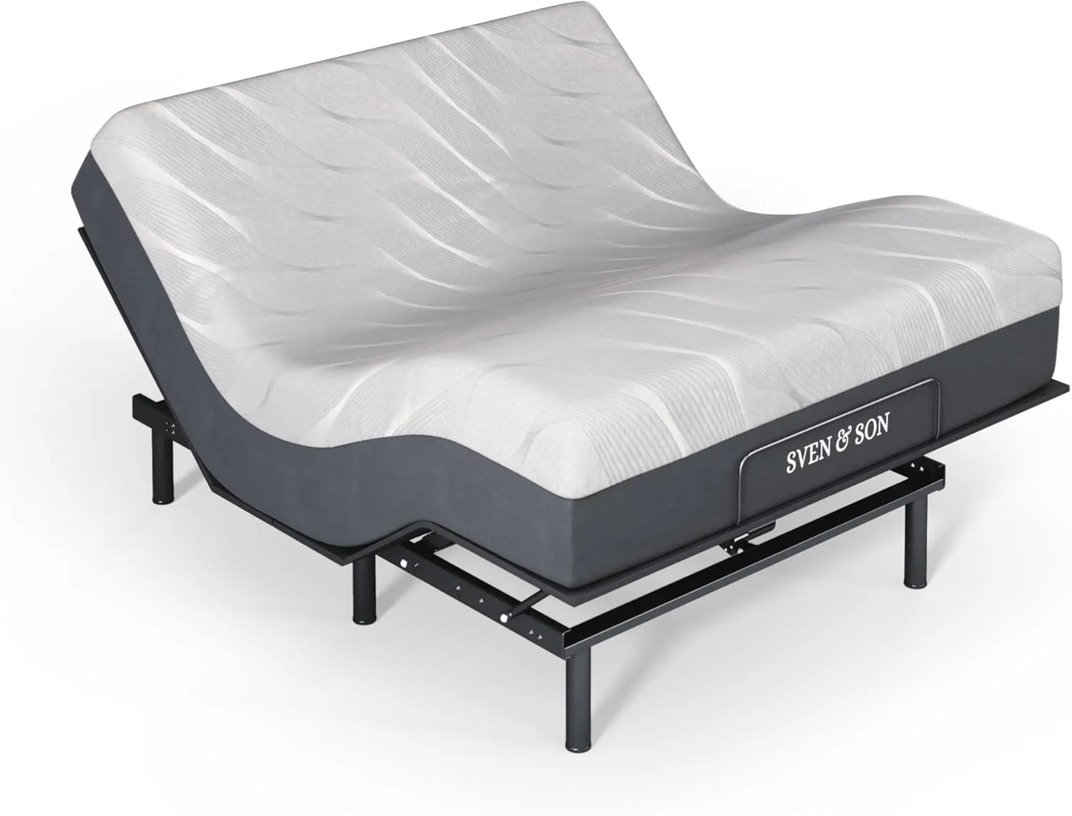 Sven & Son Essential Adjustable Bed Base (Frame)   14 inch Hybrid Spring Matt (Medium Soft), Easy Assembly, Head and Foot Lift, Memory Positions, Zero Gravity, Wireless Remote - Queen