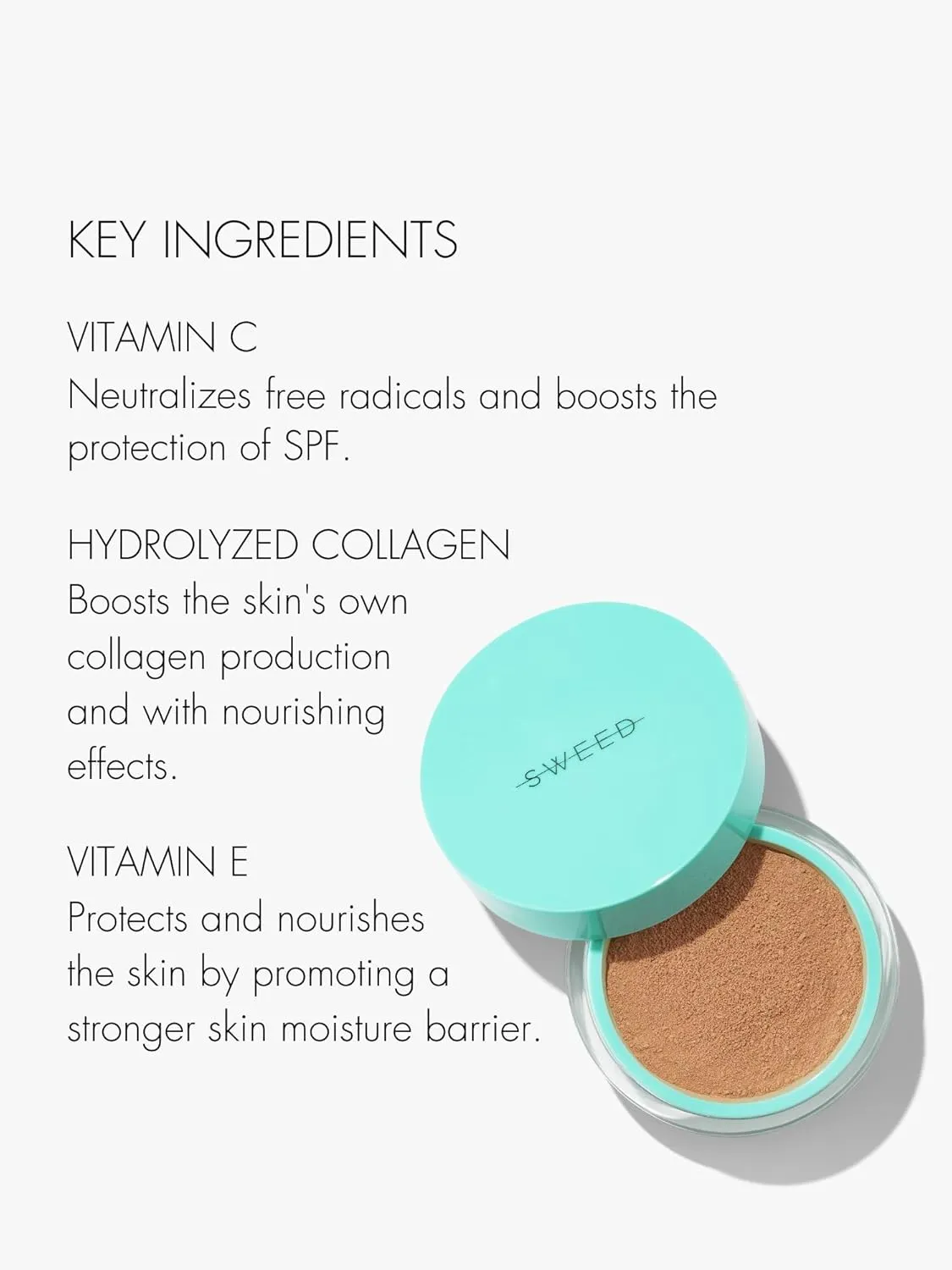 SWEED - Miracle Powder Mineral Foundation | Vitamin C   E, Hydrolyzed Collagen | Nourishes, Protects, Breathable | Vegan, Cruelty-Free, Clean Beauty (Medium Light 02, 0.25 oz | 7 g)