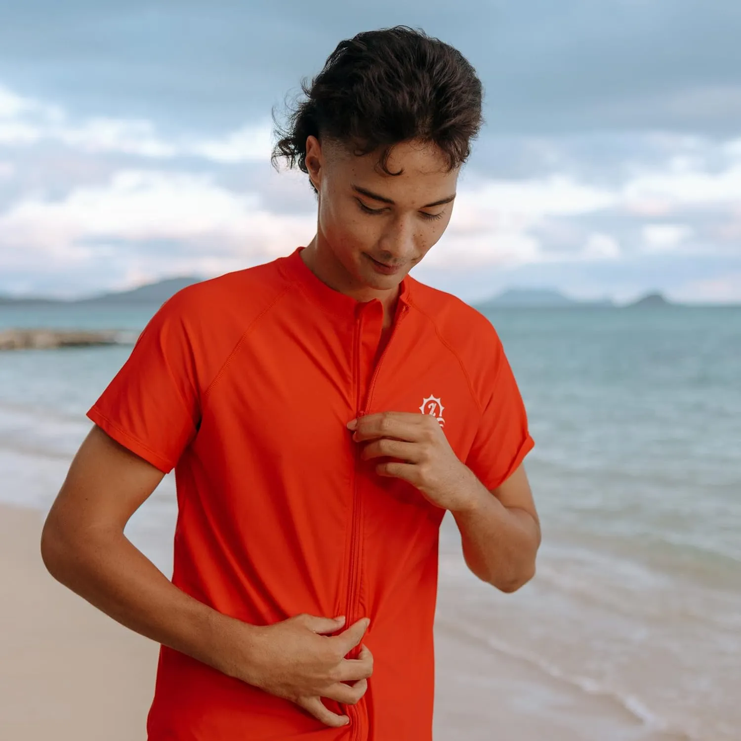 SwimZip Men's Short Sleeve Zipper Rash Guard Swim Shirt w/UPF 50 Sun Protection