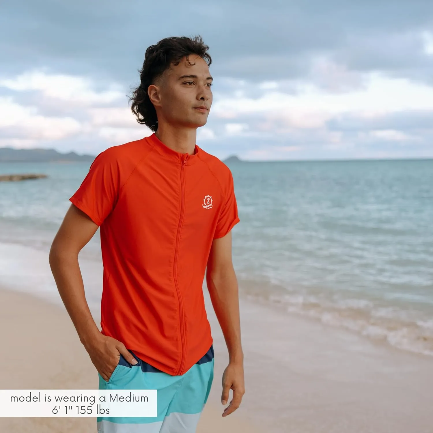 SwimZip Men's Short Sleeve Zipper Rash Guard Swim Shirt w/UPF 50 Sun Protection