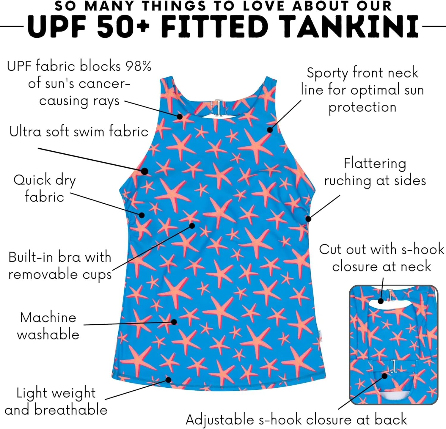 SwimZip Women's High Neck Fitted Tankini Swim Shirt - UPF 50  Sun Protection