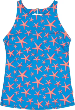 SwimZip Women's High Neck Fitted Tankini Swim Shirt - UPF 50  Sun Protection