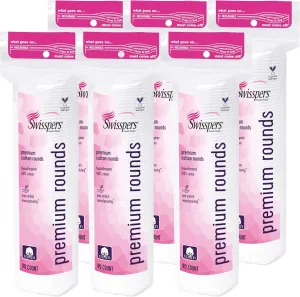 Swisspers Premium Cotton Rounds, Hypoallergenic, 80 Count, Pack of 6 (480 Rounds Total)