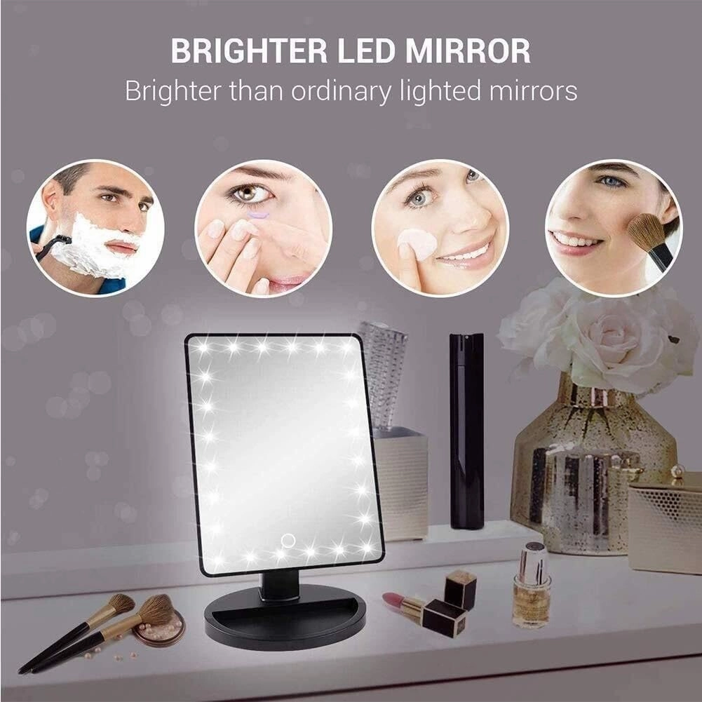 Tabletop Makeup Mirror with 24 LED Lights, Dimmable Touchscreen, 180° Rotation, USB/Battery Powered, White(Pink)