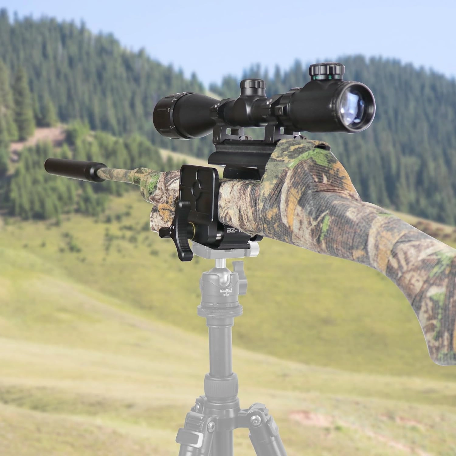 Tactical Gun Rifle Clamp Shooting Tripod Rest, Aluminum Tripod Mount Head with 1/4" & 3/8" Screw Holes, Universal 2 in 1 Clamp, Multifunction Clamp for Shooting Target, Range and Outdoors