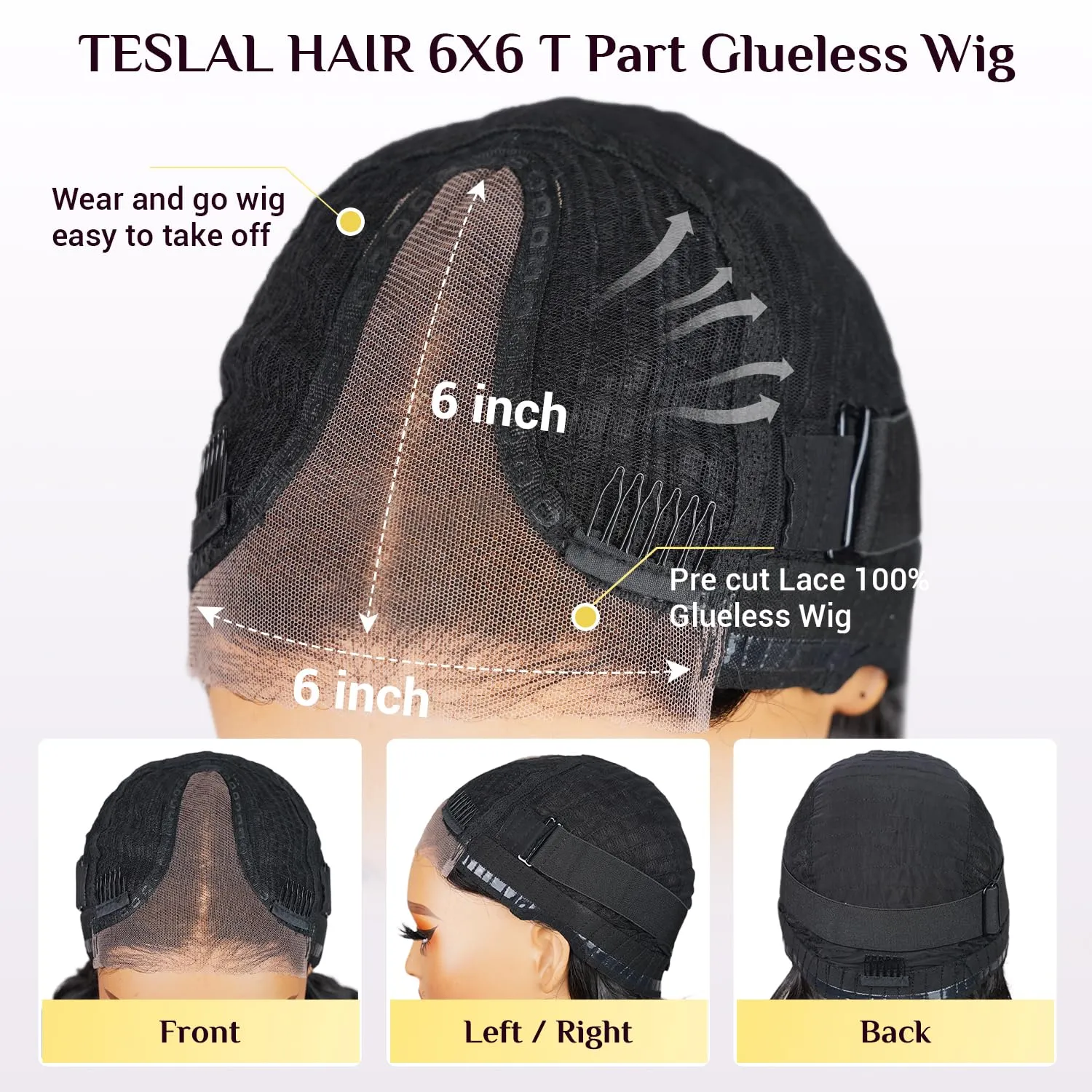 TESLAL P1B/30 Highlight Wear and Go Glueless Pre Cut Lace Body Wave 6X6 HD Lace Wig Premium Fiber Hair and Human Hair Blend Wig By Crafted Technology 260% Density 20 Inch