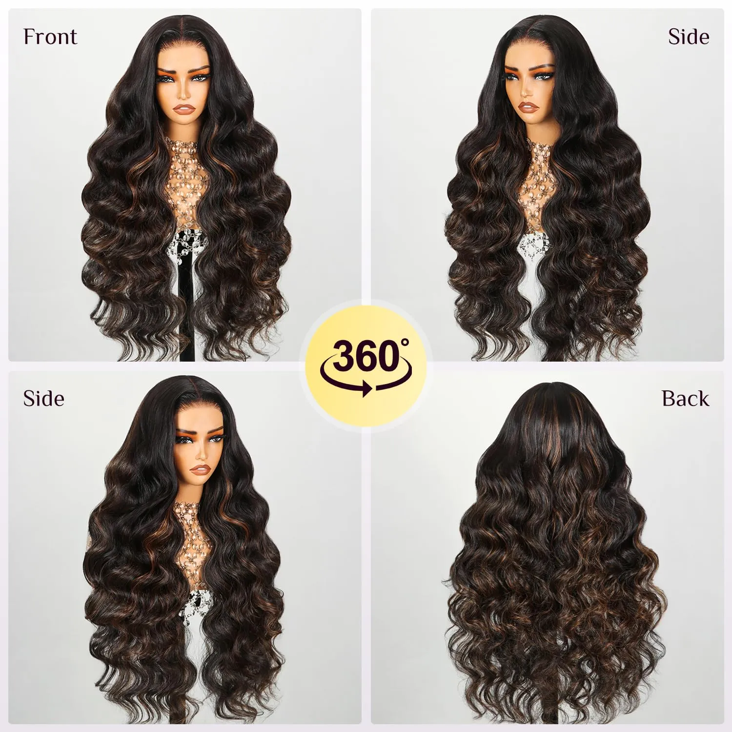TESLAL P1B/30 Highlight Wear and Go Glueless Pre Cut Lace Body Wave 6X6 HD Lace Wig Premium Fiber Hair and Human Hair Blend Wig By Crafted Technology 260% Density 20 Inch