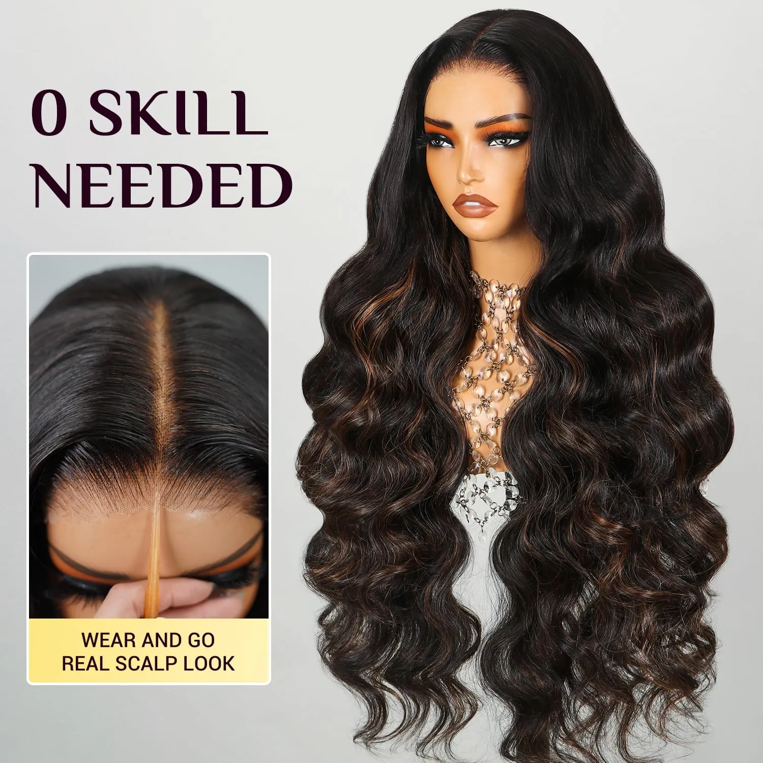 TESLAL P1B/30 Highlight Wear and Go Glueless Pre Cut Lace Body Wave 6X6 HD Lace Wig Premium Fiber Hair and Human Hair Blend Wig By Crafted Technology 260% Density 20 Inch