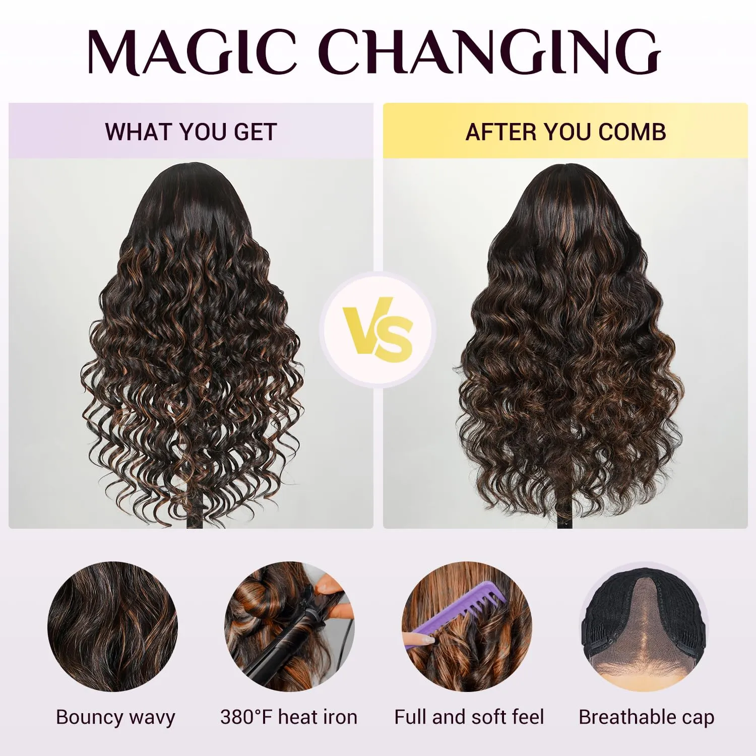 TESLAL P1B/30 Highlight Wear and Go Glueless Pre Cut Lace Body Wave 6X6 HD Lace Wig Premium Fiber Hair and Human Hair Blend Wig By Crafted Technology 260% Density 20 Inch