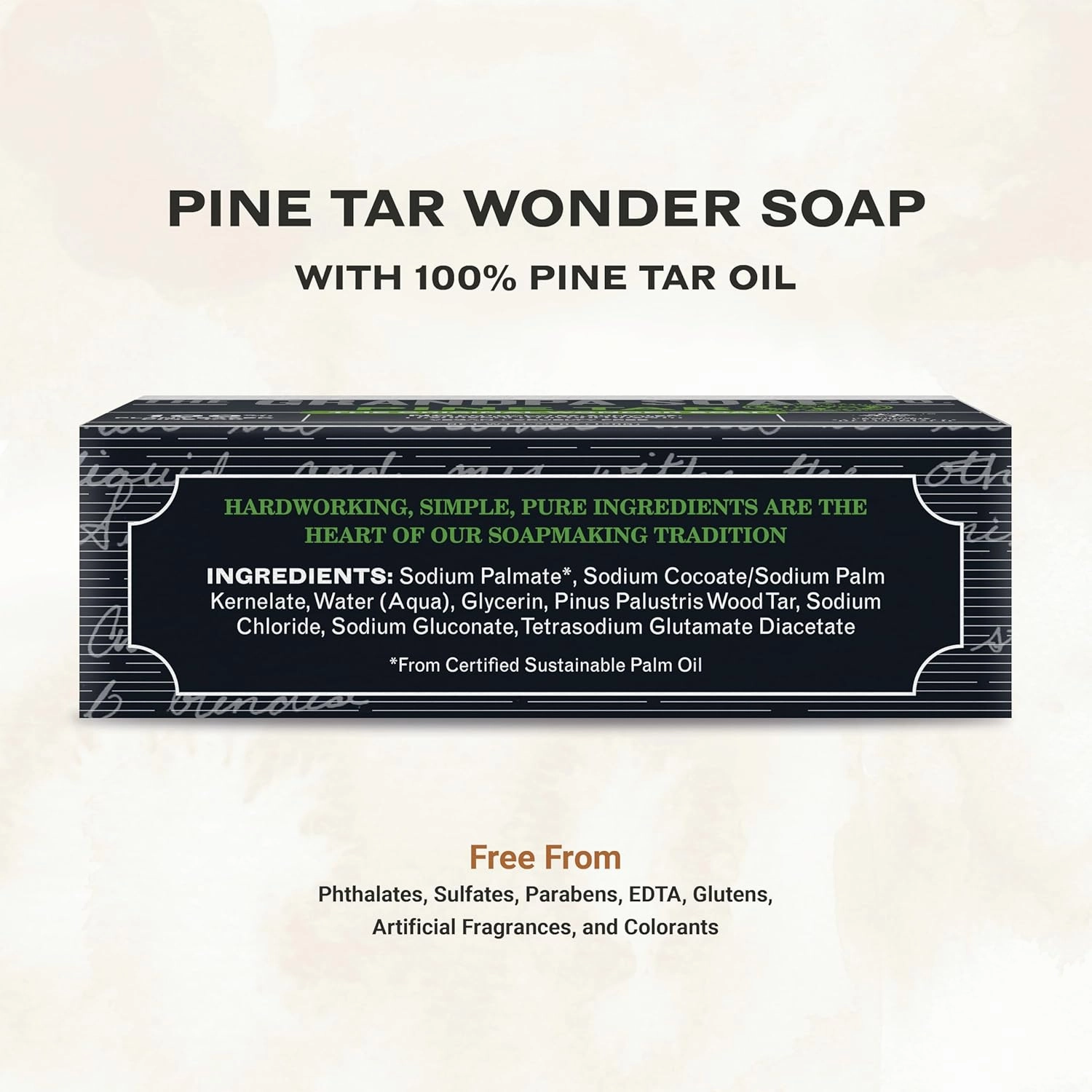 The Grandpa Soap Company Pine Tar Bar Soap for Men- Made With Pine Tar Oil, 3 in 1 Cleanser Deodorizer and Moisturizer, Dermatologist Tested, Safe for Sensitive Skin, 3.25 Oz, 6 Pack