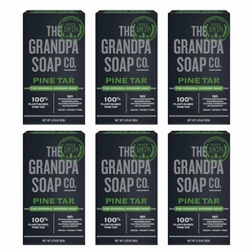 The Grandpa Soap Company Pine Tar Bar Soap for Men- Made With Pine Tar Oil, 3 in 1 Cleanser Deodorizer and Moisturizer, Dermatologist Tested, Safe for Sensitive Skin, 3.25 Oz, 6 Pack