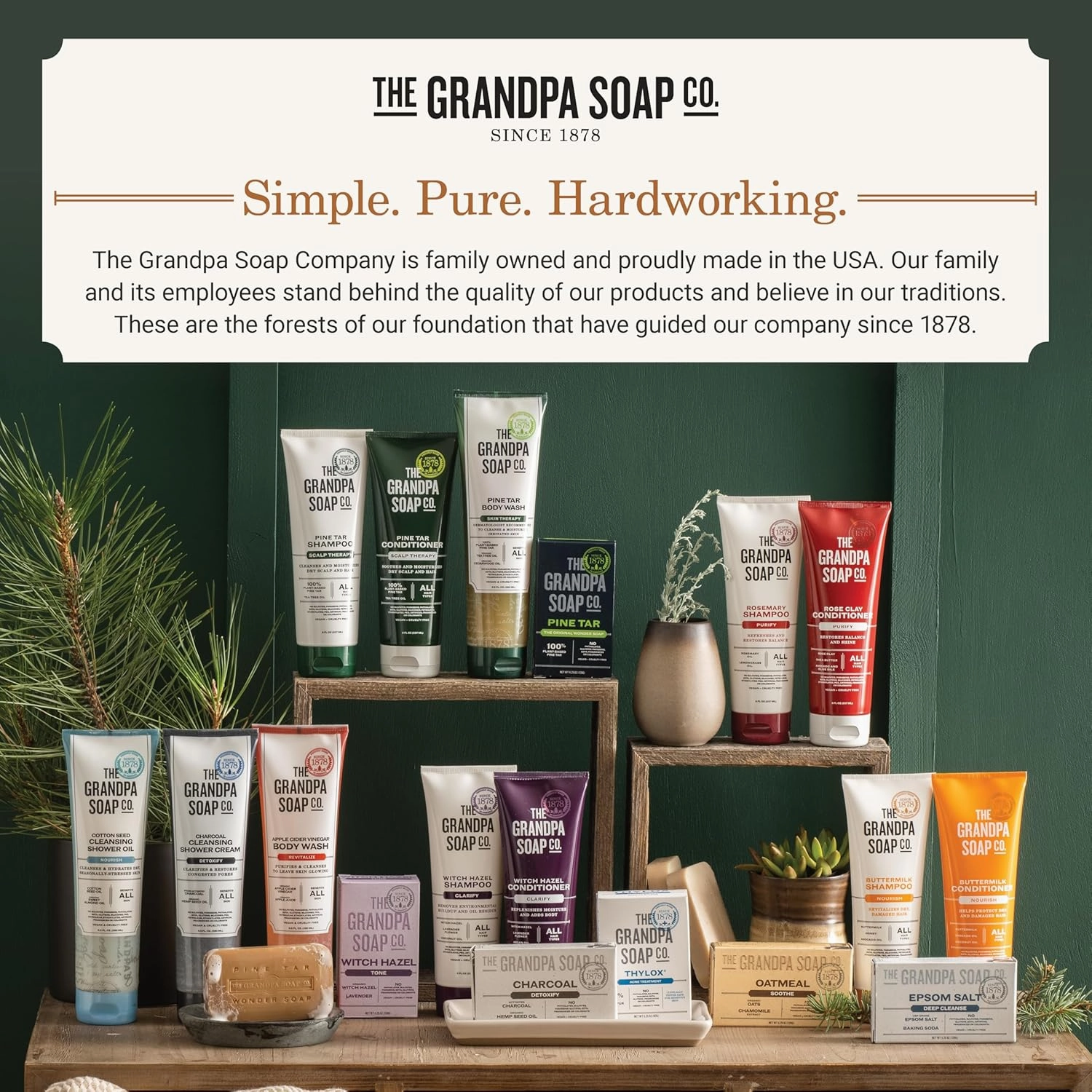 The Grandpa Soap Company Pine Tar Bar Soap for Men- Made With Pine Tar Oil, 3 in 1 Cleanser Deodorizer and Moisturizer, Dermatologist Tested, Safe for Sensitive Skin, 3.25 Oz, 6 Pack
